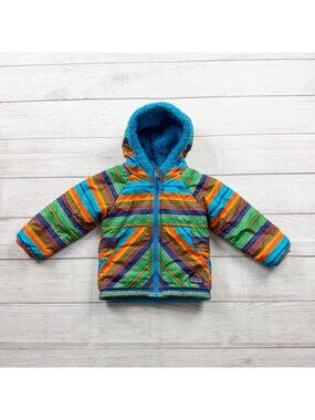 Patagonia Baby Reversible Fuzzy Puff Hoody Jacket Stripe 18-24 Months